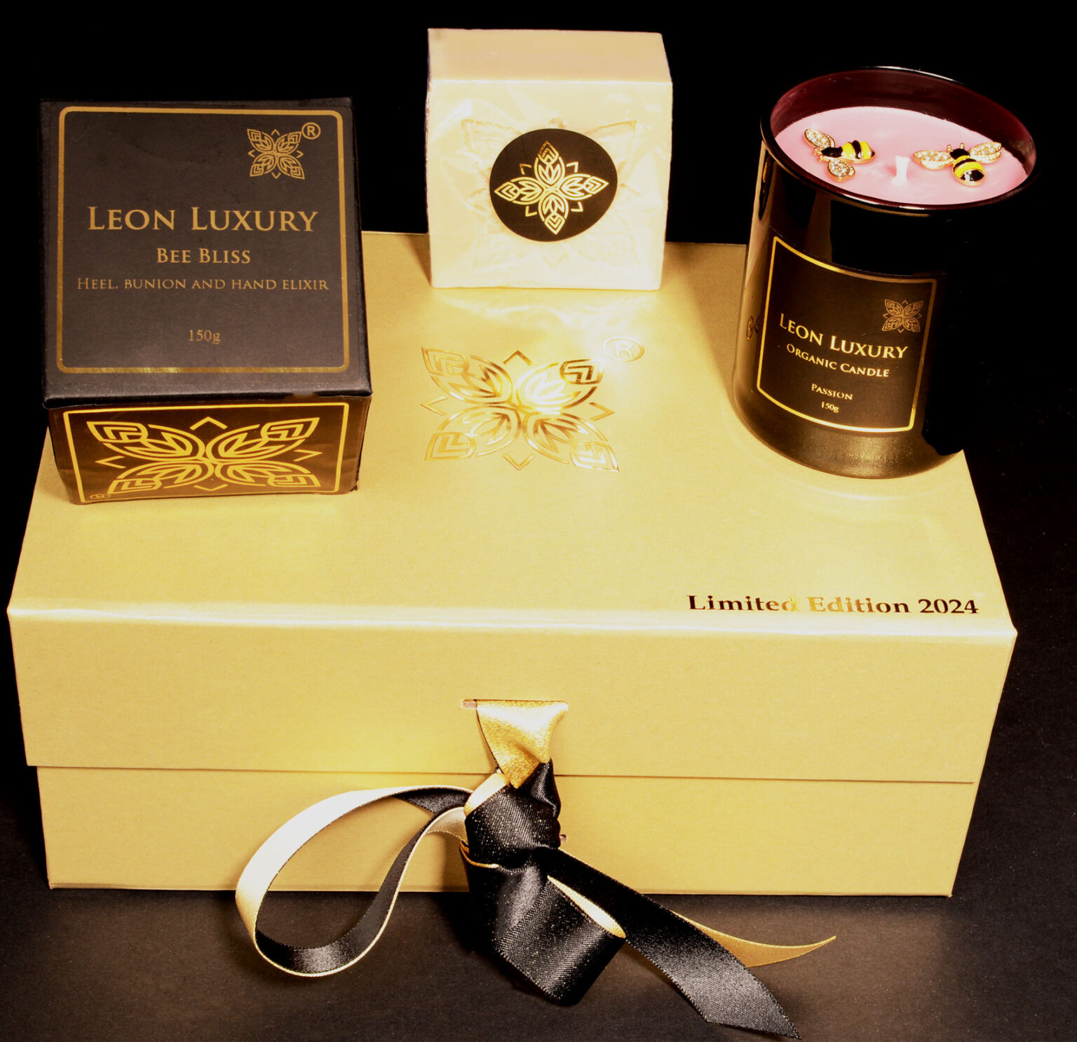 Luxury Indulgence-Gift-box with Passion candle, Purity Soap and Bee Bliss Hand and foot elixir