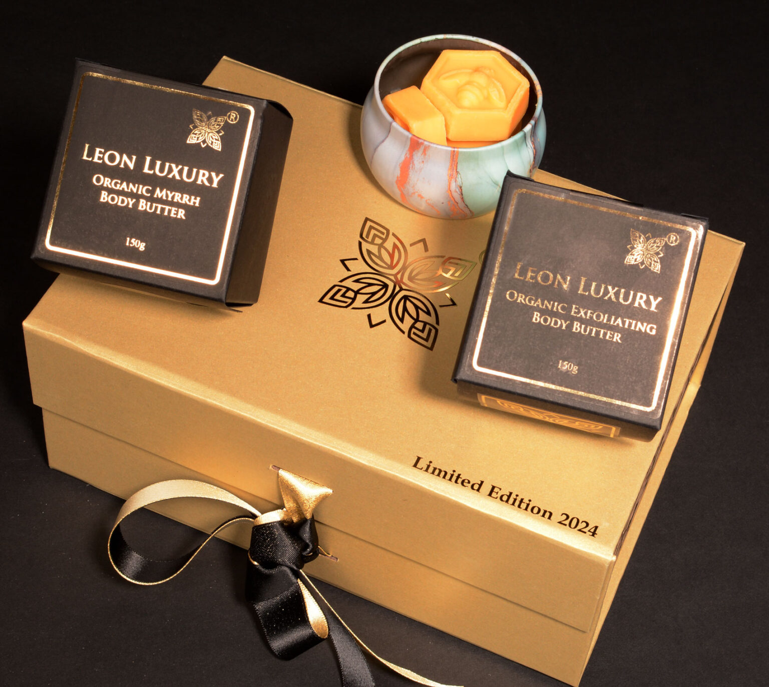 Pleasure Gift Box with desert wax melts, exfoliating body butter and Myrhh body butter